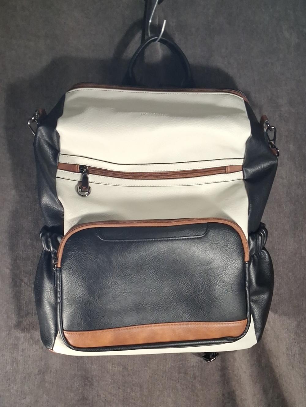 BOSTANTEN Black Cream Brown Leather  Laptop Travel Crossbody Backpack Purse VG+